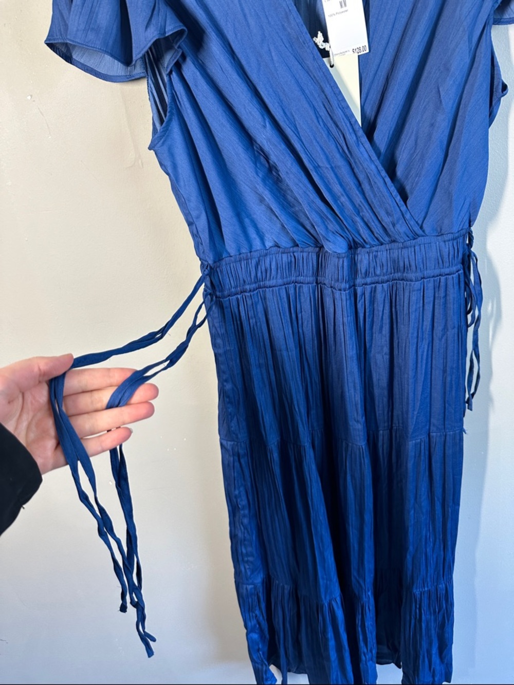NWT Joie Blue Lapis Maxi Dress Size M Fax Wrap Tiered - Picture 14 of 15